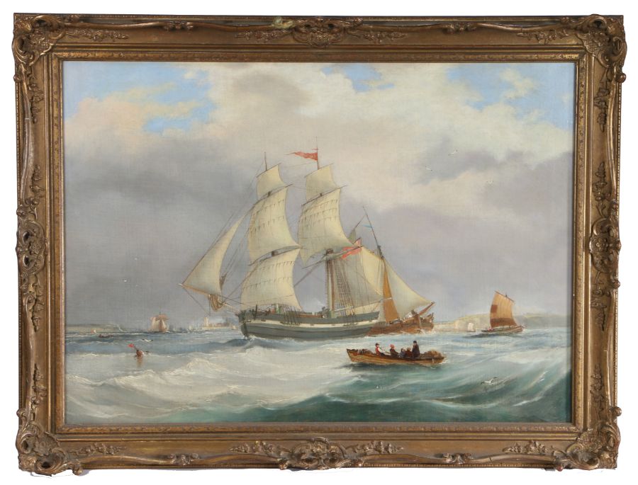 Circle of George Chambers (British, 1803-1840) Ships off Dover harbour, oil on canvas, 58cm x 82cm