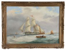 Circle of George Chambers (British, 1803-1840) Ships off Dover harbour, oil on canvas, 58cm x 82cm