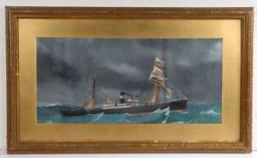 Late 19th Century gouache of the Cornish ship "Boskanna Castle", housed in a gilt and glazed