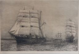 William Lionel Wyllie, Capt. Scott's "Discovery", signed etching, housed in a glazed ebonised frame,