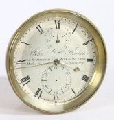 19th Century brass cased marine chronometer, the silvered dial signed "John Fletcher, 48 Lombard St.