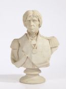 19th Century Parianware bust of Horatio Nelson, depicted in naval uniform with his right sleeve