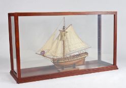 Model of H.M.S. Resolution (pre Captain Cook), housed in a perspex case with light, the ship 77cm