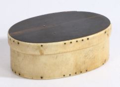 Rare 19th Century whalebone and ebony ditty box, the oval box with ebony lid and whalebone ring