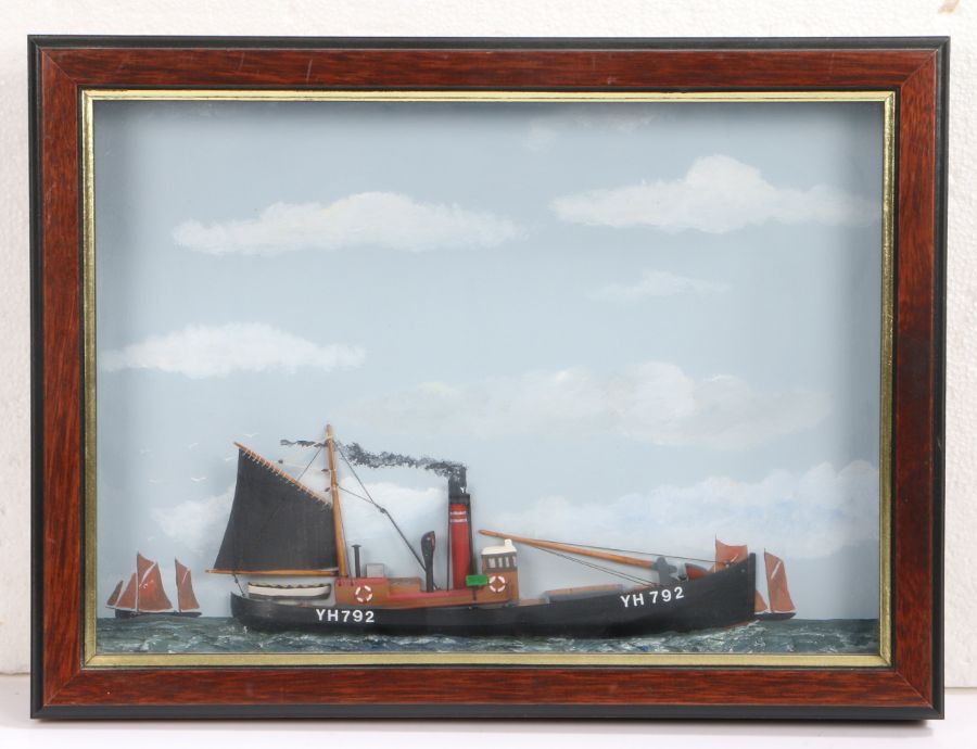 D. Cobbett, half block style model of the Yarmouth fishing Vessel "Ocean Plough" YH792, housed in