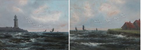 H Martin (20th Century) Seascapes pair of oils on board, both signed 27 x 37cm (10.5 x 14.5in) (2)