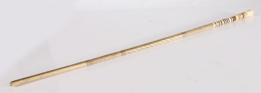 19th Century whalebone and baleen walking stick, the hexagonal tapering cap above a marine ivory and - Image 2 of 2