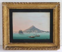 Italian School, view of Ischia, monogrammed gouache, housed in a gilt and glazed frame, the