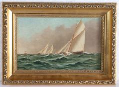 A. Onslow J Class Yacht signed (lower right)  oil on board 15 x 24.3cm (5 7/8 x 9 1/2in)