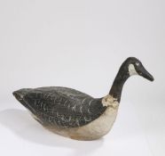 Early 20th Century decoy goose, the canvas body painted white, black and grey with the grey