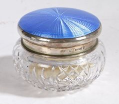 George V silver powder bowl, London 1935, makers mark rubbed, the domed silver lid with sky blue