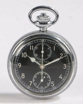 Hamilton push-button chronograph nickel cased lever pocket watch, signed model 23 19 jewel movement,