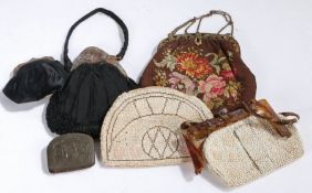 A French beadwork purse 'Longchamps'; together with a Czechoslovakian example and four further