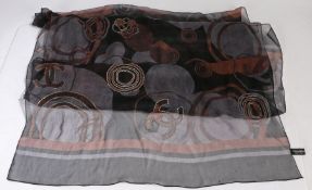 Chanel silk scarf, with sequin embroidered double C, roundel and stylised foliate decoration, 65cm