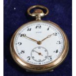 Vogt bi-metal plated open face pocket watch, the signed white dial with Arabic numerals, outer
