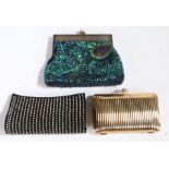 Coast evening bag, the gilt reeded metal body with paste set clasp and mesh strap, 17cm wide,