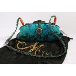 A Mary Frances shoulder bag, turquoise ground with floral beadwork decoration, entwined beadwork