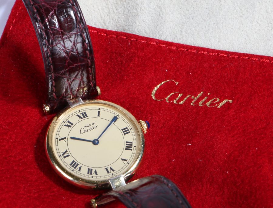 Must de Cartier ladies silver gilt wristwatch, the signed cream dial with Roman numerals, outer