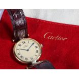 Must de Cartier ladies silver gilt wristwatch, the signed cream dial with Roman numerals, outer
