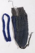 A 19th century French blue & silver beadwork mesh and blue satin evening purse; with another (2)