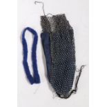 A 19th century French blue & silver beadwork mesh and blue satin evening purse; with another (2)