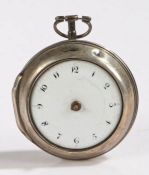 George II silver pair cased pocket watch by C. Clay, the inner case London 1746, makers mark rubbed,