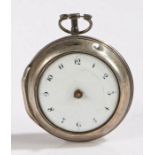 George II silver pair cased pocket watch by C. Clay, the inner case London 1746, makers mark rubbed,