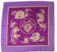 Hermes "Ex Libris" silk scarf, the purple ground with Emile-Maurice Hermes' ex libris design to