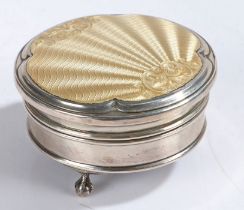 George VI silver and enamel dressing table pot, of circular form, Birmingham 1939, maker Barker