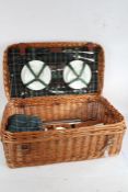 Fortnum and Mason wicker picnic set, with Wedgwood 'Night and Day' cups, saucers and side plates,