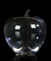 A Tiffany & Co. clear glass paperweight in the form of an apple, etched mark to base, 8cm in