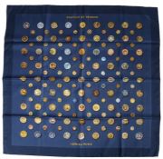 Hermes silk scarf 'Boutons de Venerie', blue field, 90cm x 90cm