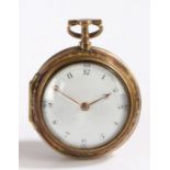 Markwick Markham pair cased pocket watch, circa 1750, with gilt case, the white enamel dial with