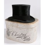 A silk top hat by Christys' of London, retailed by Percy Harrison, Kingston On Thames & Wimbledon,