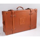 Mercedes Benz "Cognac" brown leather suitcase, the lid with embossed Mercedes Benz logo, the