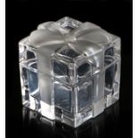 A Tiffany & Co. clear glass trinket box & cover with frosted ribboning and bow, etched mark to base,