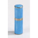 Continental silver and blue enamel perfume bottle holder, the sky blue engine turned exterior with