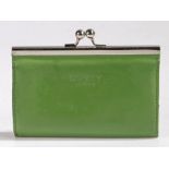 An Osprey green leather purse with ball clasp