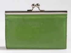 An Osprey green leather purse with ball clasp