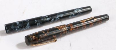 A Mentmore Auto marbled fountain pen, with 14ct gold nib; together with a Burnham No.60 marbled