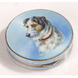 Continental silver and enamel powder compact, the sky blue enamel lid with central depiction of a