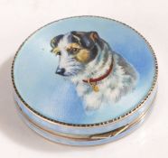 Continental silver and enamel powder compact, the sky blue enamel lid with central depiction of a