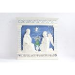 Cantagalli Firenze Italian porcelain panel depicting the annunciation, impressed marks verso, 44cm x