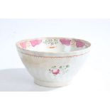 George III pearlware slop bowl, the body with a wavy ribbed design decorated with a pink and