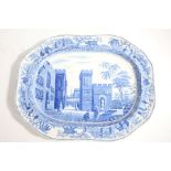 19th Century Spode Caramanian series pearlware blue transfer printed octagonal meat plate, decorated