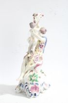 A Bow porcelain figural group, circa 1760, Ceres with Putti, polychrome decorated, the figural group