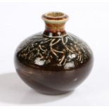 Martin Brothers vase, the slender neck above a bulbous body with stylised leaf decorated collar,