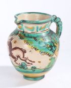 Spanish faience jug, in the Talavera style, with twisted handle, the body decorated with a