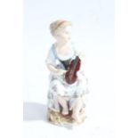 19th Century Meissen porcelain figure, of a violin player, with a foliate dress, the base with