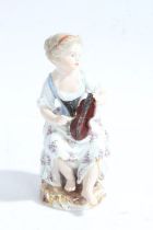 19th Century Meissen porcelain figure, of a violin player, with a foliate dress, the base with